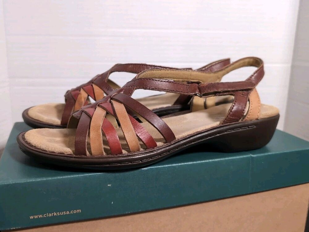 CLARKS MULTI COLOR WOMEN'S 7M LEATHER BENDABLES SANDALS  GUC W/BOX